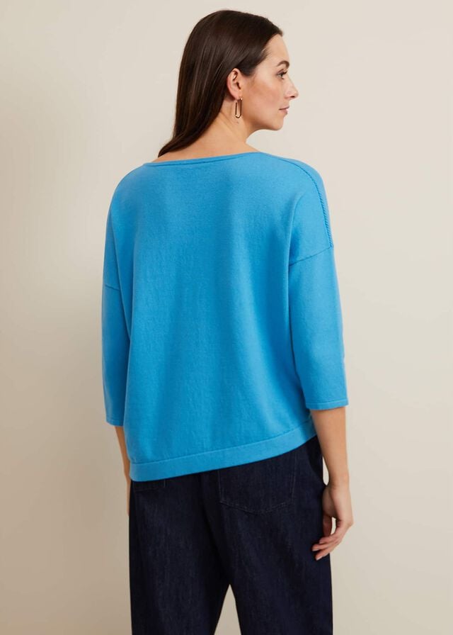 Blue Phase Eight Georgia Ribbed Asymmetric Button Knitwear | 5973TRWSX