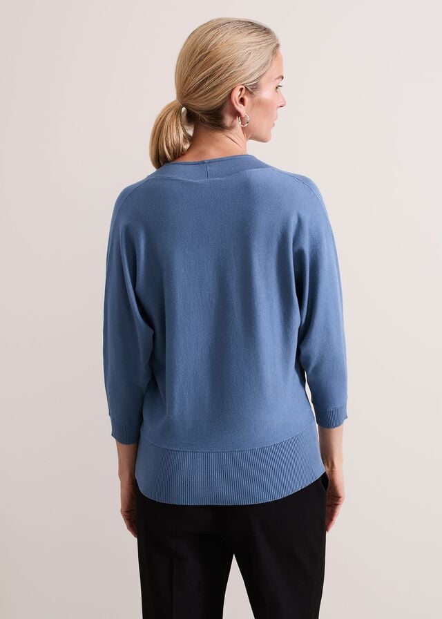 Blue Phase Eight Gina V Neck Batwing Knitwear | 3068MLDXR