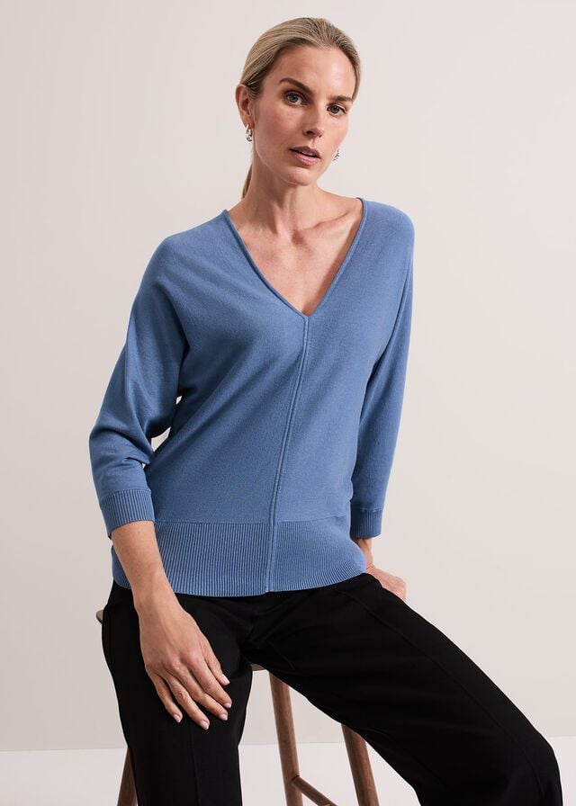 Blue Phase Eight Gina V Neck Batwing Knitwear | 3068MLDXR