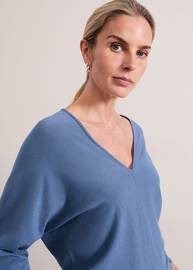 Blue Phase Eight Gina V Neck Batwing Knitwear | 3068MLDXR