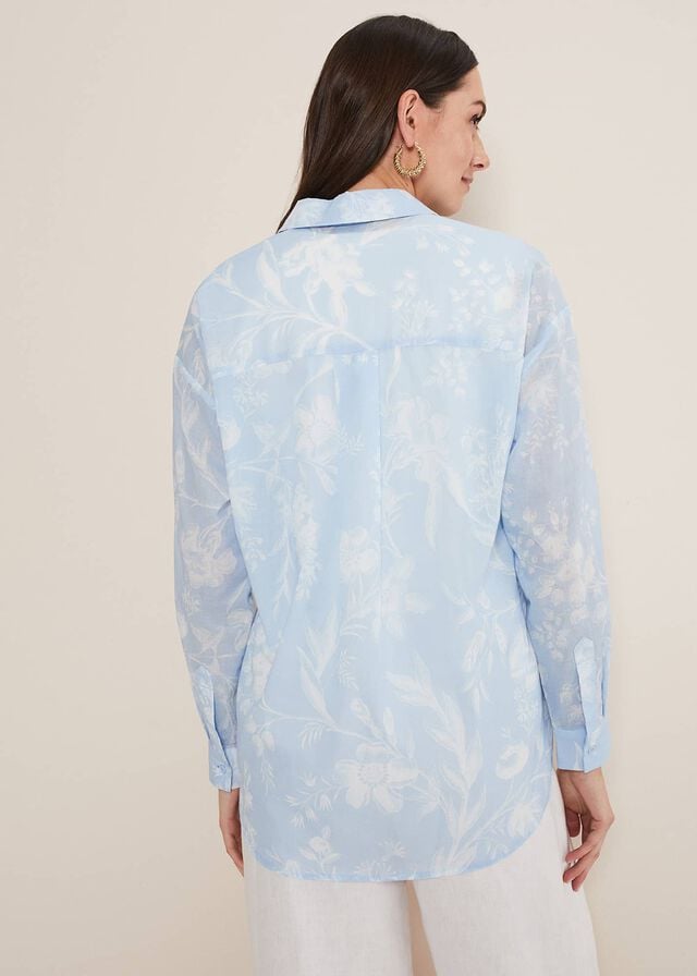 Blue Phase Eight Kaya Floral Print Shirts | 4819EFLAG