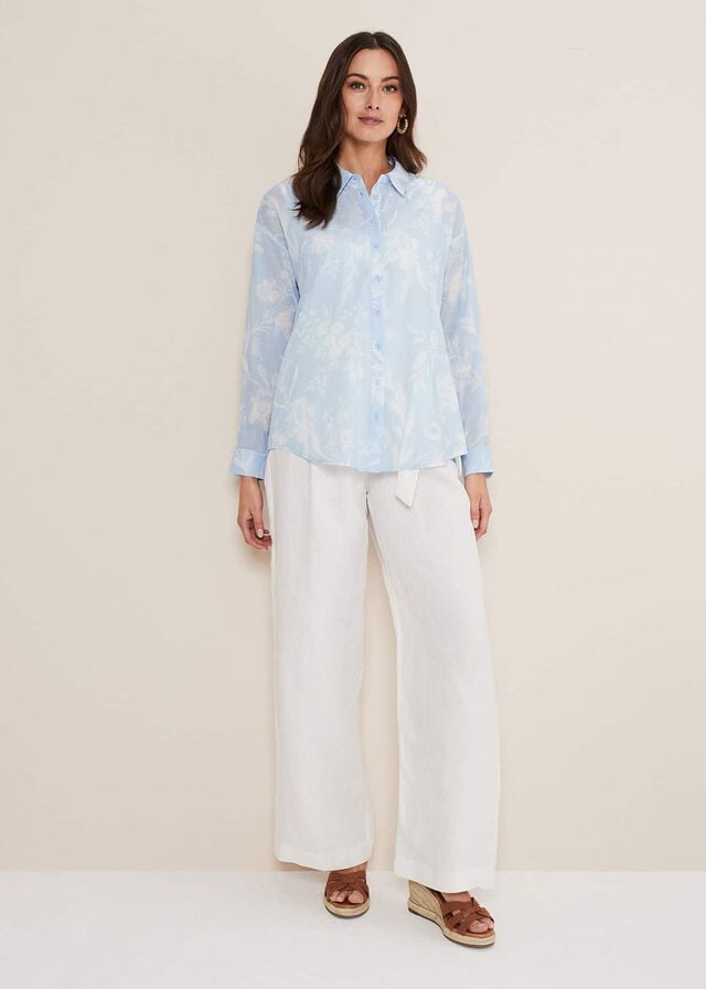 Blue Phase Eight Kaya Floral Print Shirts | 4819EFLAG