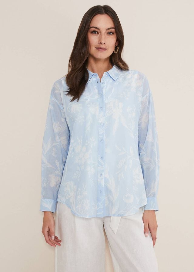 Blue Phase Eight Kaya Floral Print Shirts | 4819EFLAG