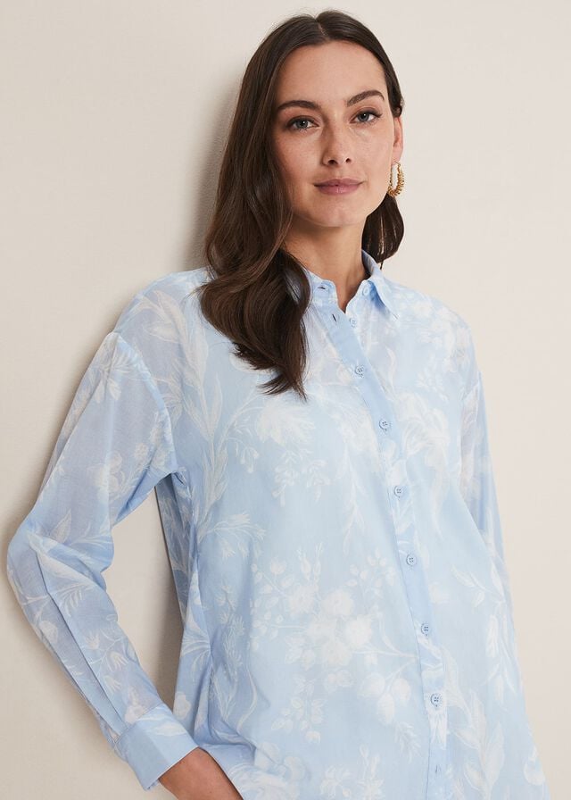 Blue Phase Eight Kaya Floral Print Shirts | 4819EFLAG