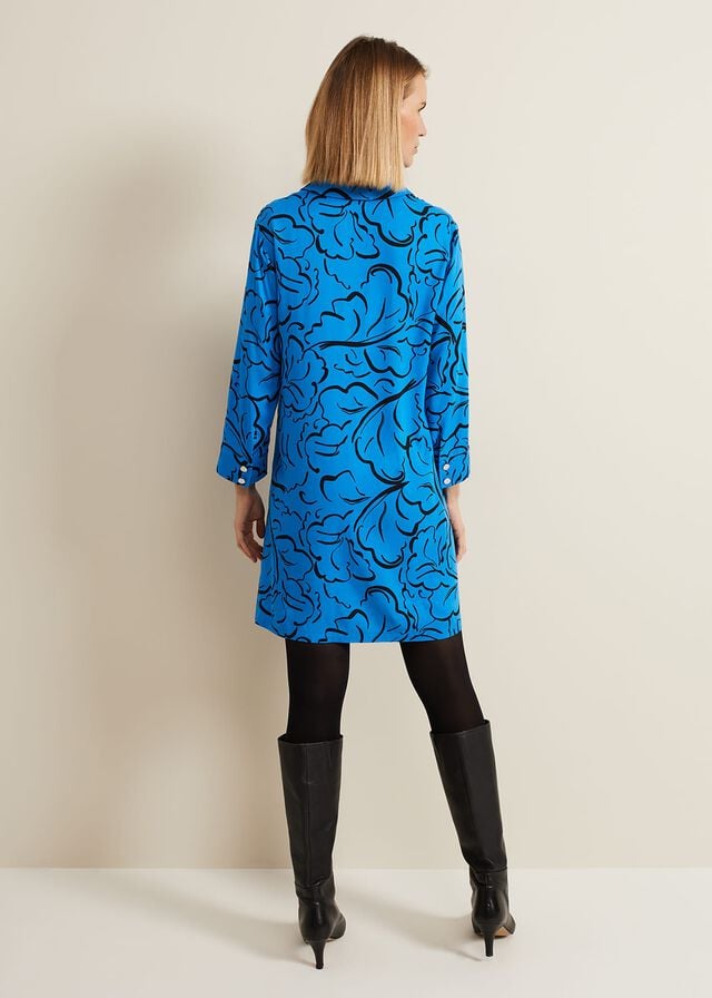 Blue Phase Eight Marina Leaf Print Tunic Dress | 4160HQRDW