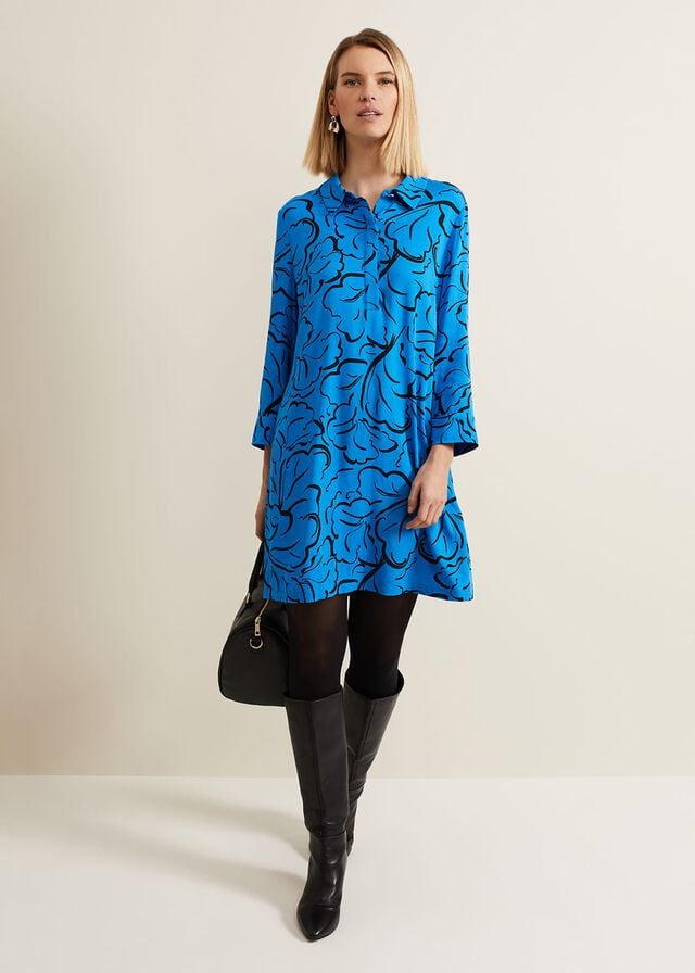 Blue Phase Eight Marina Leaf Print Tunic Dress | 4160HQRDW