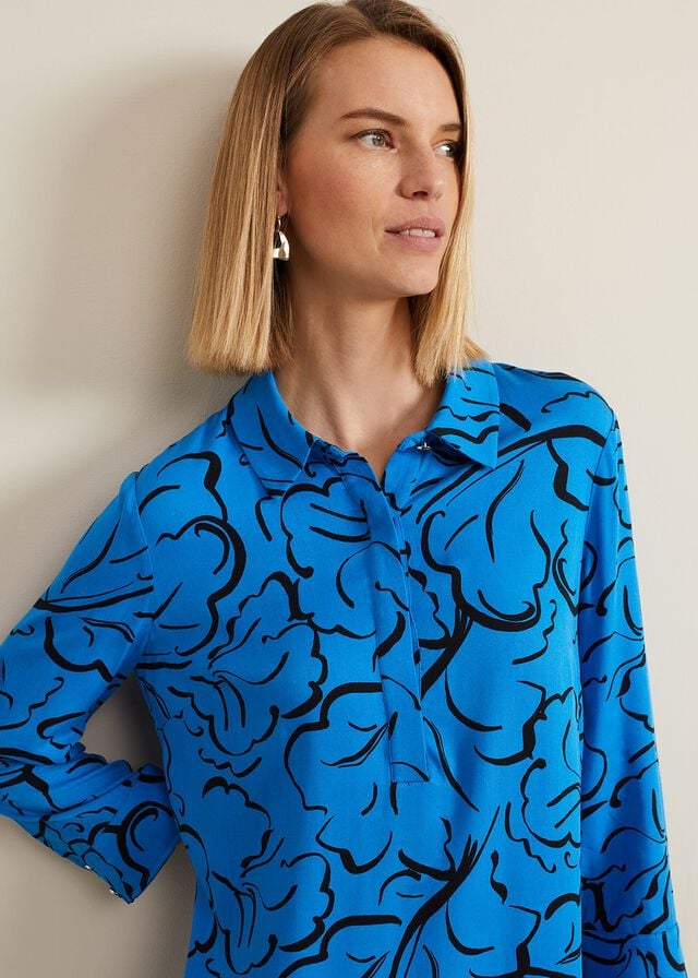 Blue Phase Eight Marina Leaf Print Tunic Dress | 4160HQRDW