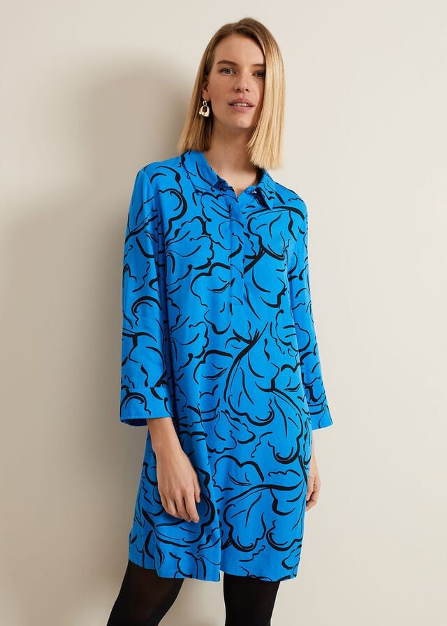 Blue Phase Eight Marina Leaf Print Tunic Dress | 4160HQRDW