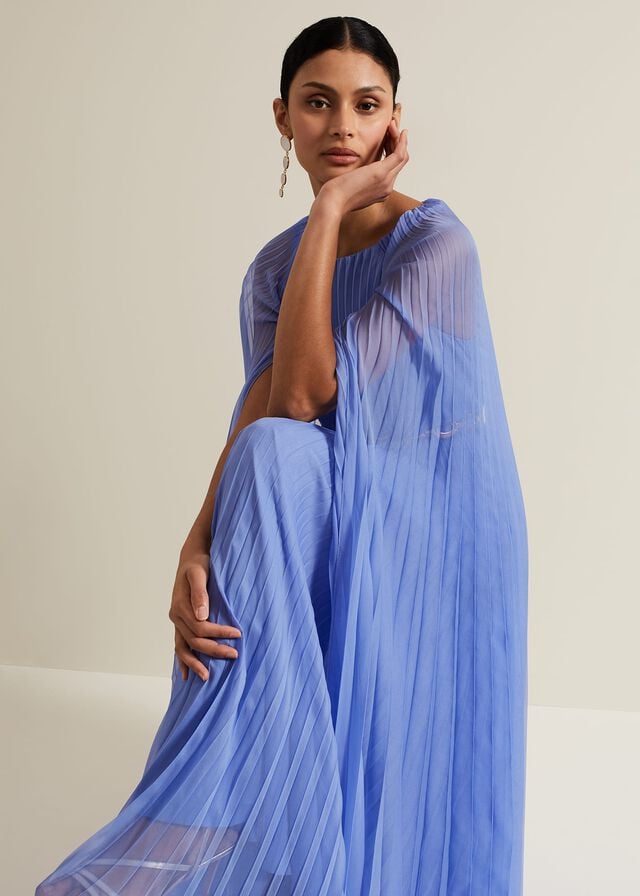 Blue Phase Eight Marren Blue Chiffon Pleated Dress | 5412AESNM