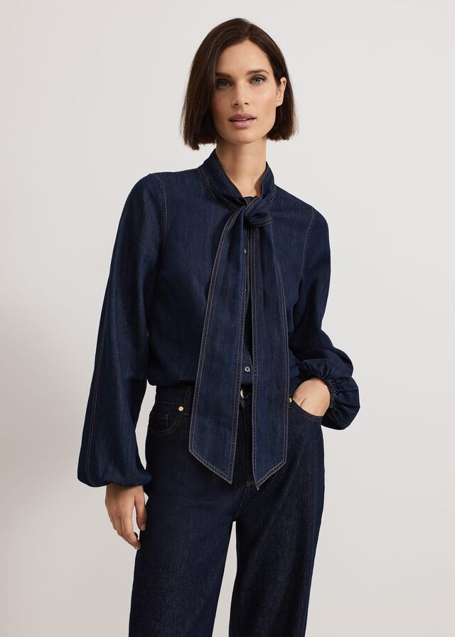 Blue Phase Eight Penelope Denim Tie Shirts | 8167MZPGF