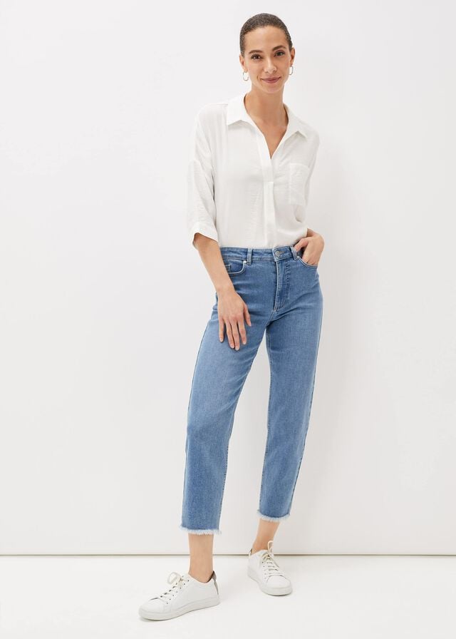 Blue Phase Eight Petra Raw Hem Straight Leg Jeans | 7568FTDMY