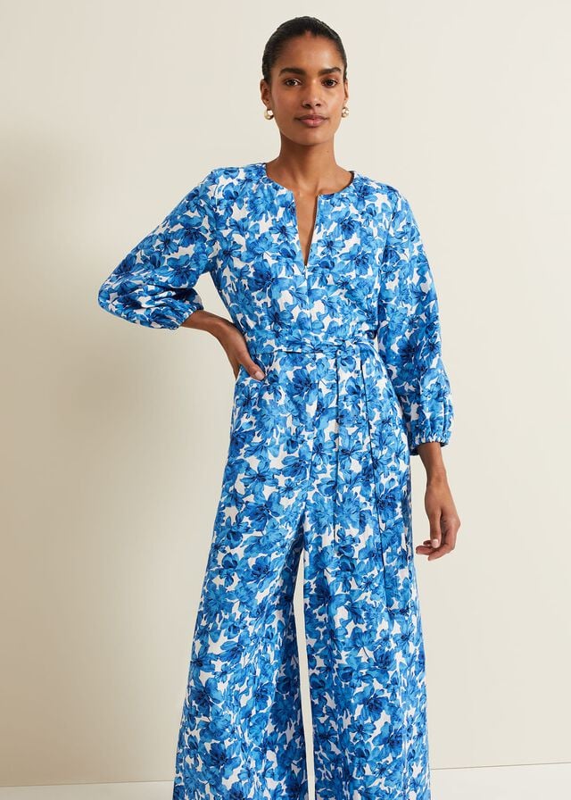 Blue Phase Eight Rosey Floral Zip Dress | 9658RYLOH