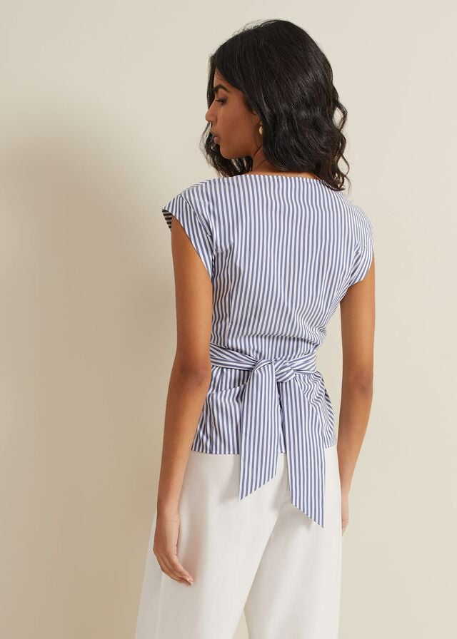 Blue Phase Eight Sadie Striped Tie Waist Shirts | 0182SYWHM