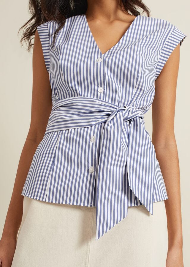 Blue Phase Eight Sadie Striped Tie Waist Shirts | 0182SYWHM