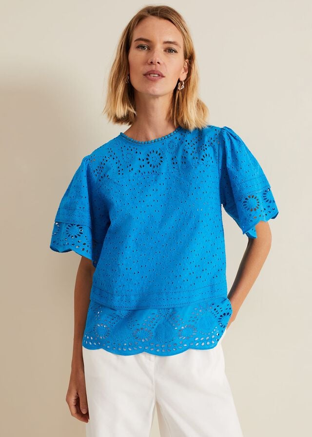 Blue Phase Eight Sage Broderie Shirts | 8593HVTIK