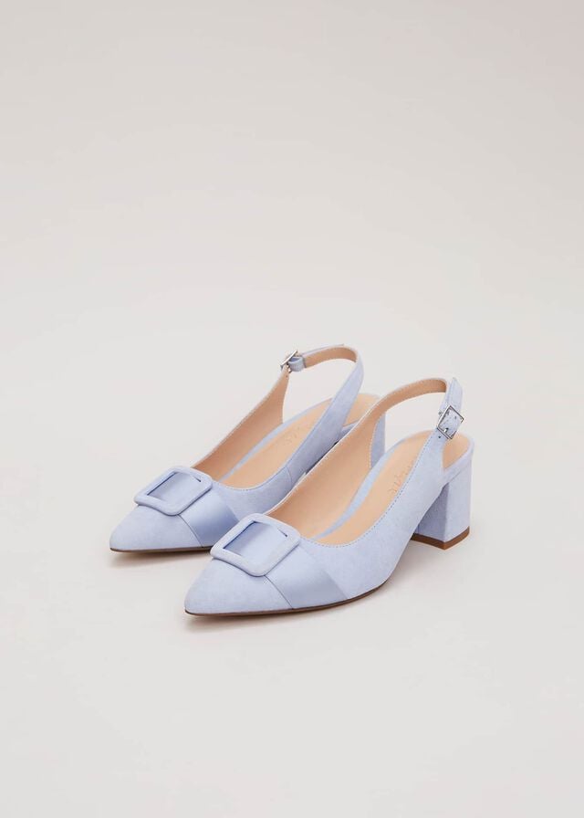 Blue Phase Eight Suede Buckle Block Heels | 2537IXAHT