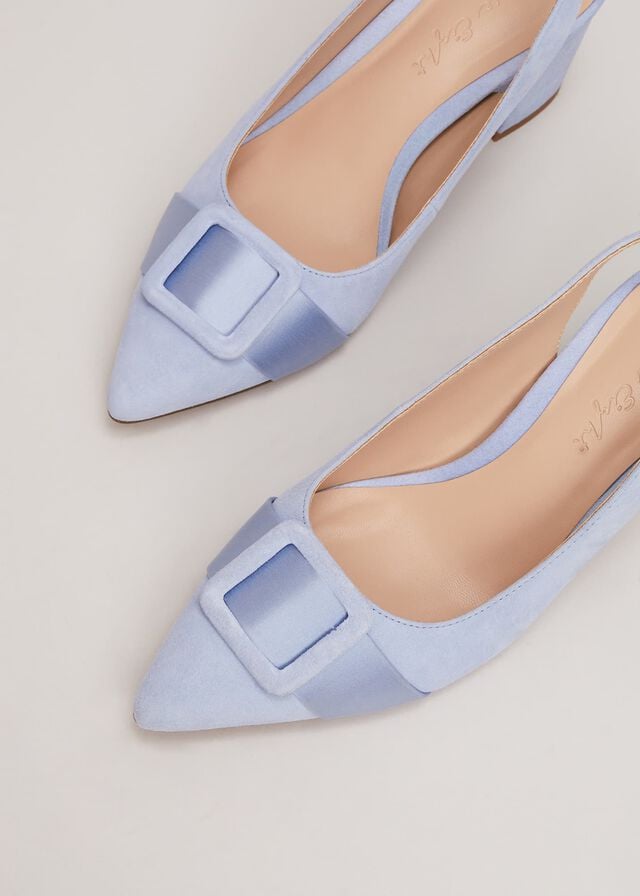 Blue Phase Eight Suede Buckle Block Heels | 2537IXAHT