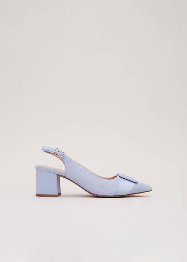 Blue Phase Eight Suede Buckle Block Heels | 2537IXAHT