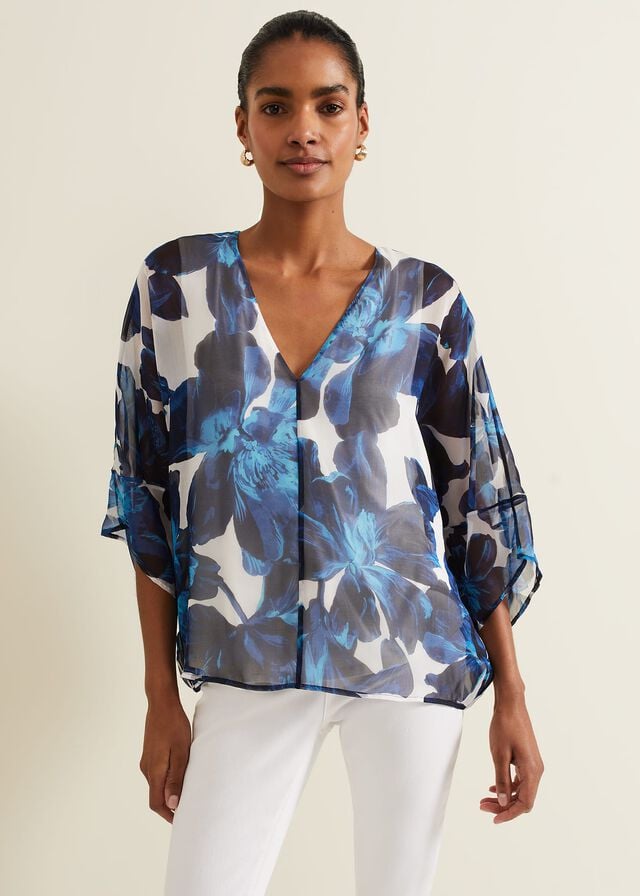 Blue Phase Eight Syra Silk Shirts | 7638EHKXL