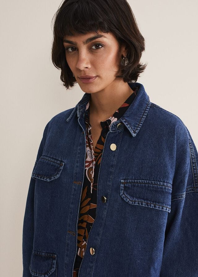 Blue Phase Eight Tianna Oversized Denim Shacket Jackets | 9064DWBOL