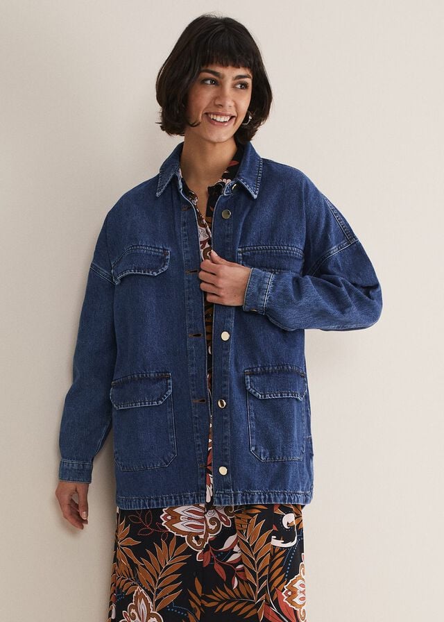 Blue Phase Eight Tianna Oversized Denim Shacket Coats | 2571VANUR