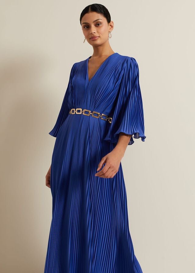 Blue Phase Eight Venetia Pleat Beaded Dress | 0971EDVPS