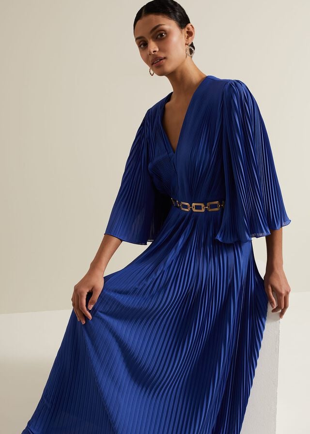 Blue Phase Eight Venetia Pleat Beaded Dress | 0971EDVPS