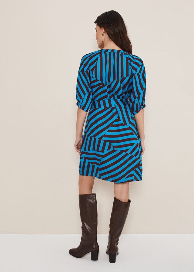 Blue / Chocolate Phase Eight Rosella Striped Dress | 2986BEIRQ