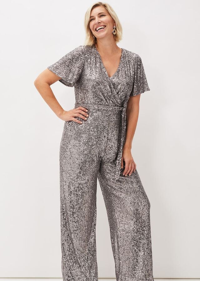 Blue / Grey Phase Eight Allesandra Sequin Jumpsuit | 3476OWKRX