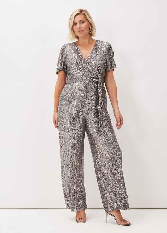 Blue / Grey Phase Eight Allesandra Sequin Jumpsuit | 3476OWKRX