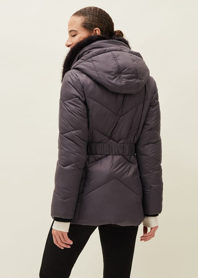 Blue / Grey Phase Eight Krissy High Shine Puffer Coats | 7850BJSNO