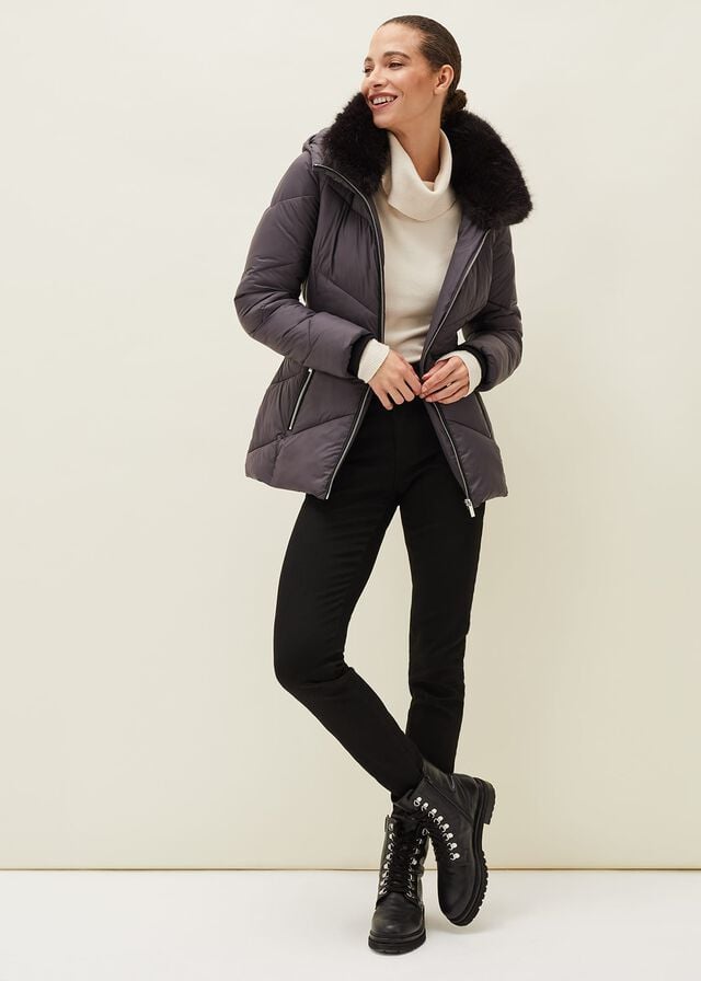 Blue / Grey Phase Eight Krissy High Shine Puffer Coats | 7850BJSNO