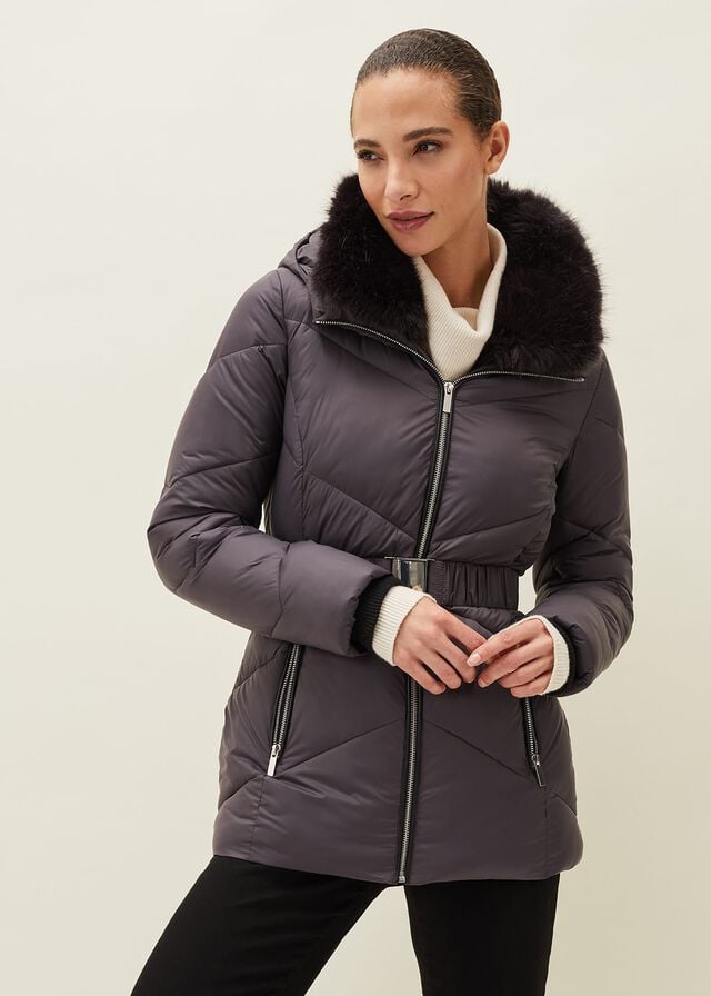 Blue / Grey Phase Eight Krissy High Shine Puffer Coats | 7850BJSNO