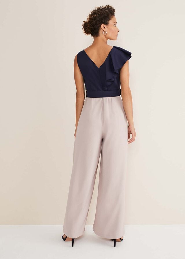 Blue / Grey / Brown Phase Eight Kimberley Frill Jumpsuit | 8906XEUCQ