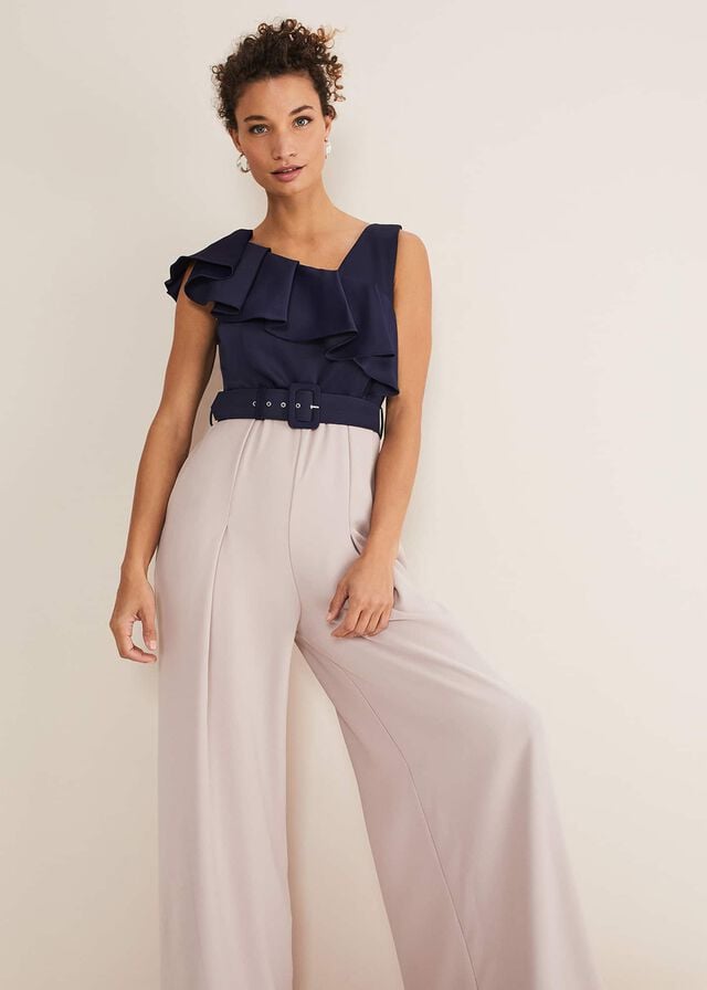 Blue / Grey / Brown Phase Eight Kimberley Frill Jumpsuit | 8906XEUCQ