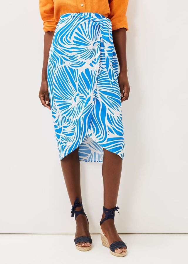 Blue / White Phase Eight Dorothy Shell Print Wrap Skirts | 3029UBWOY