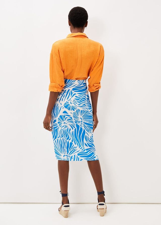 Blue / White Phase Eight Dorothy Shell Print Wrap Skirts | 3029UBWOY