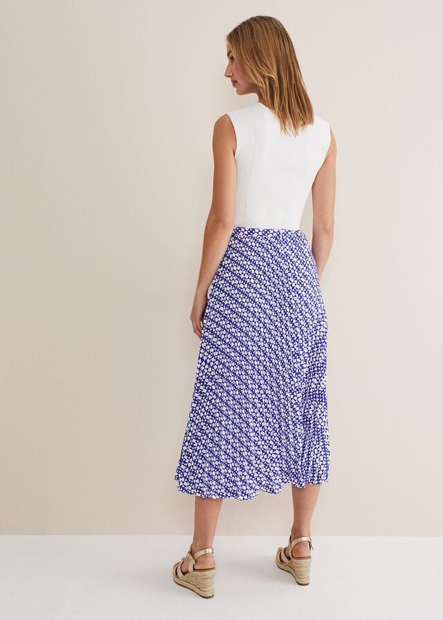 Blue / White Phase Eight Elmina Geo Pleated Skirts | 6085GLDJA