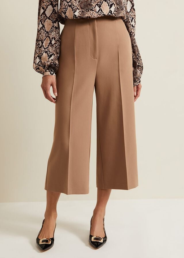 Brown Phase Eight Aubrielle Clean Crepe Culotte Trousers | 0486ZDNLX