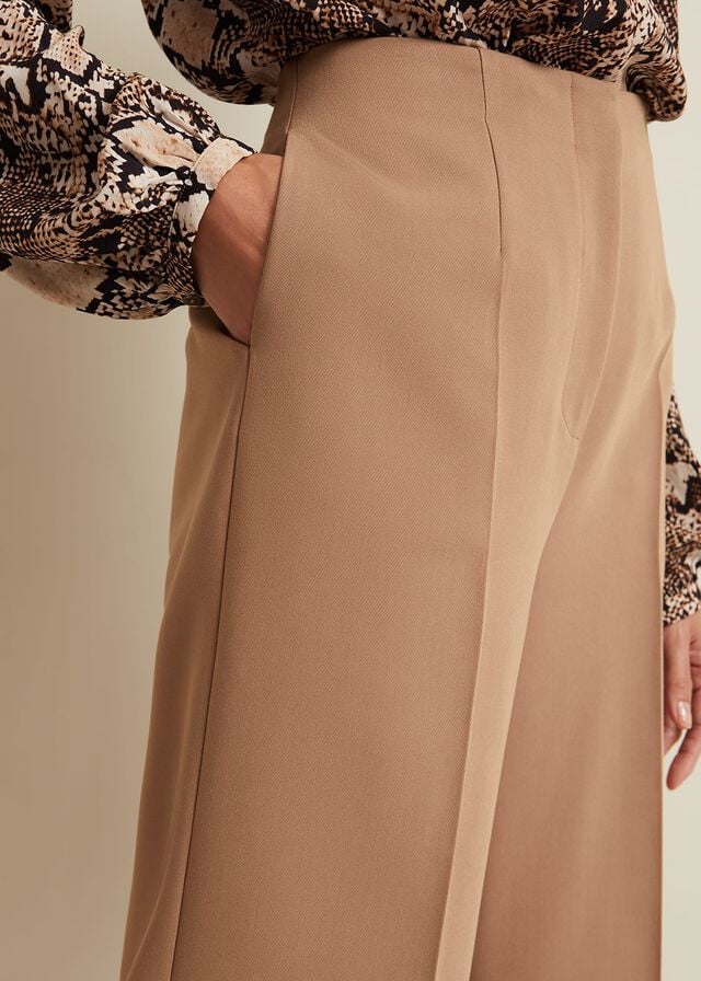 Brown Phase Eight Aubrielle Clean Crepe Culotte Trousers | 0486ZDNLX