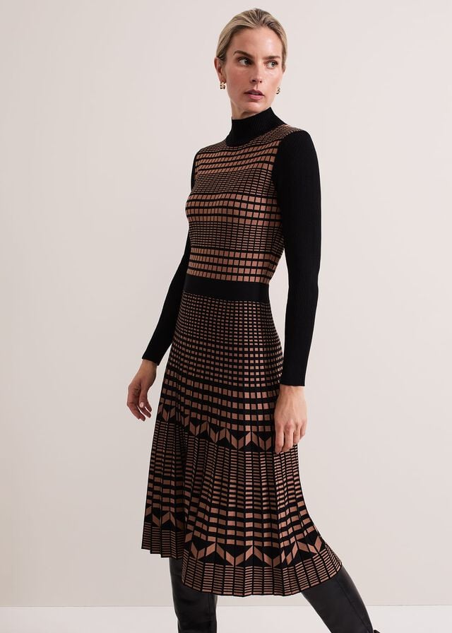 Brown Phase Eight Bethan Geo Jaquard Dress | 9574FDEHS