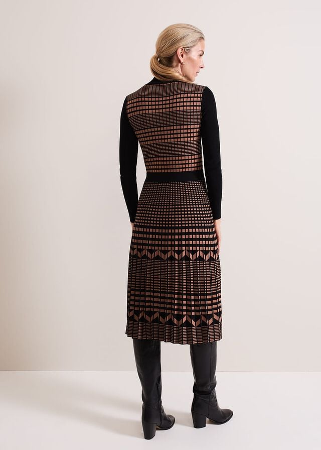 Brown Phase Eight Bethan Geo Jaquard Dress | 9574FDEHS