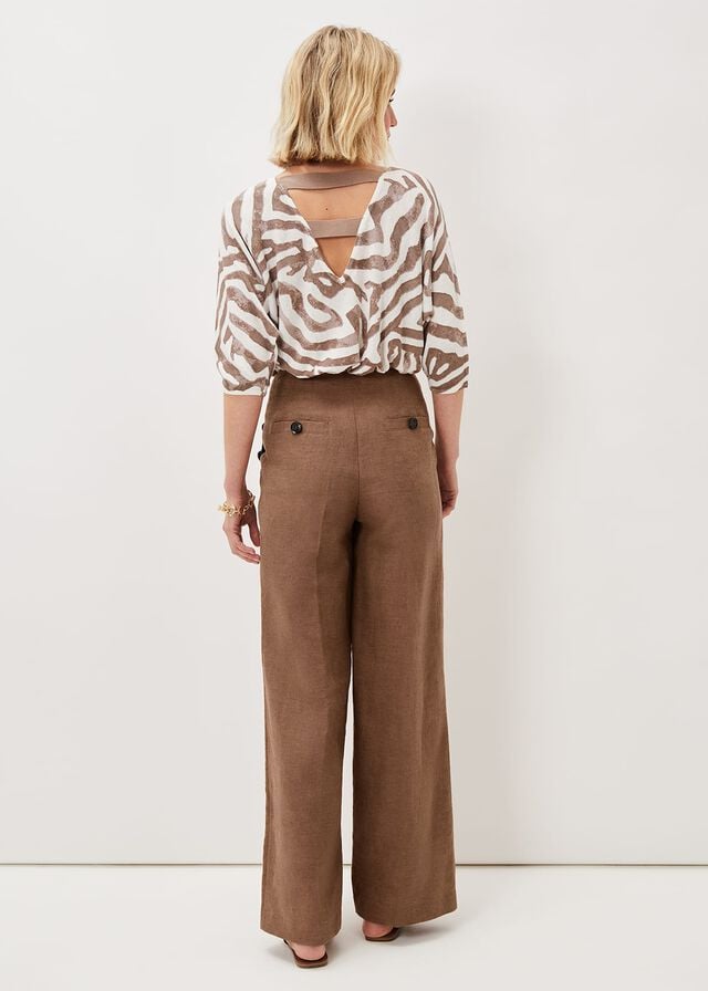 Brown Phase Eight Cassandra Linen Wide Legs Trousers | 5847HKIVS