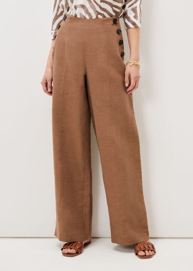 Brown Phase Eight Cassandra Linen Wide Legs Trousers | 5847HKIVS