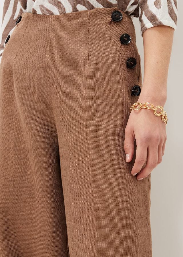 Brown Phase Eight Cassandra Linen Wide Legs Trousers | 5847HKIVS