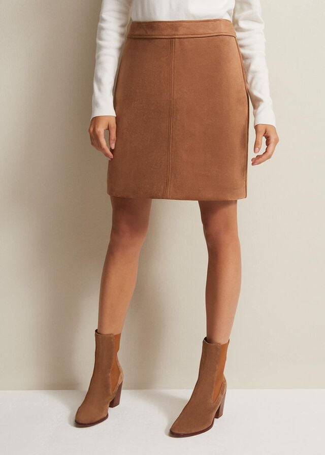 Brown Phase Eight Darya Faux Suede Skirts | 0597BURXT