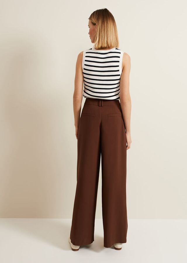 Brown Phase Eight Indiyah Pleated Wide Legs Trousers | 1620MYUPD