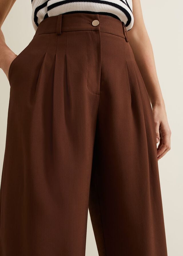 Brown Phase Eight Indiyah Pleated Wide Legs Trousers | 1620MYUPD