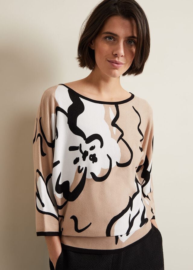 Brown Phase Eight Laurie Ink Floralted Knitwear | 9517JGXPW