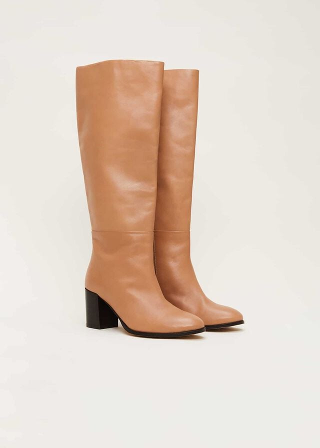 Brown Phase Eight Leather Knee High Boots | 3491GAURF